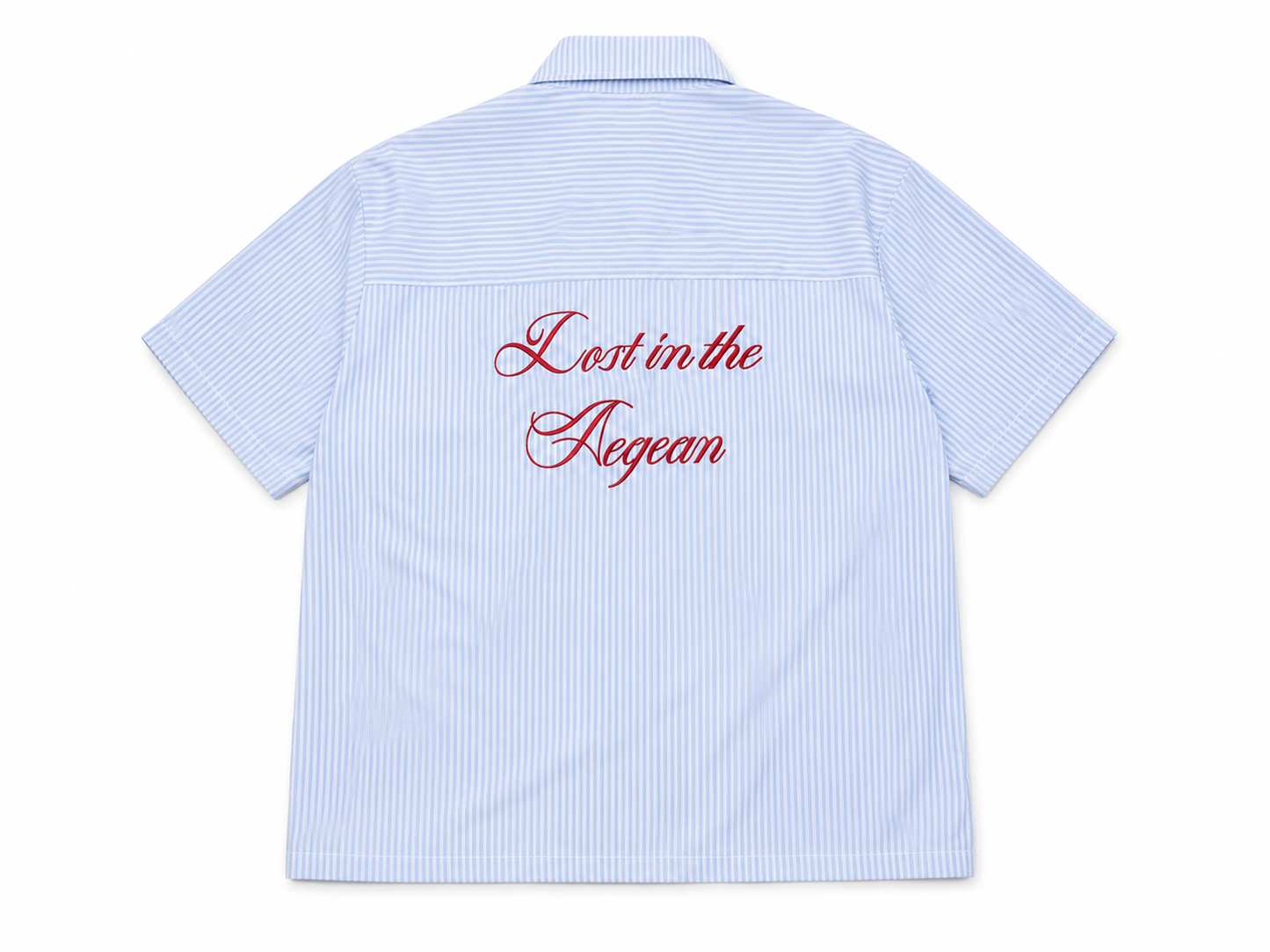 DEAM LIGHT BLUE STRIPED SHORT SLEEVE SHIRT WITH EMBROIDERY