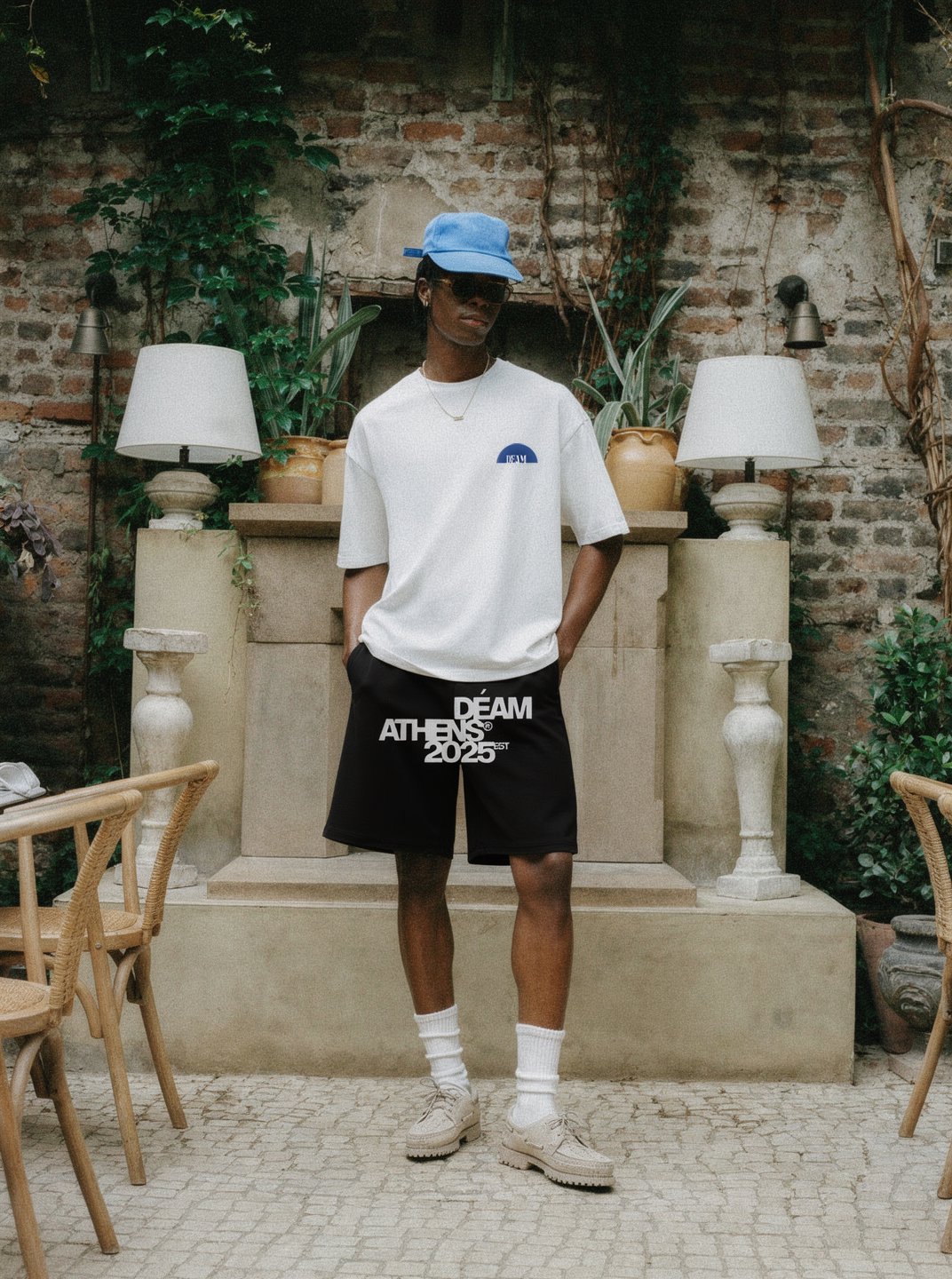 DEAM BLACK COTTON SHORTS WITH LOGO PRINT