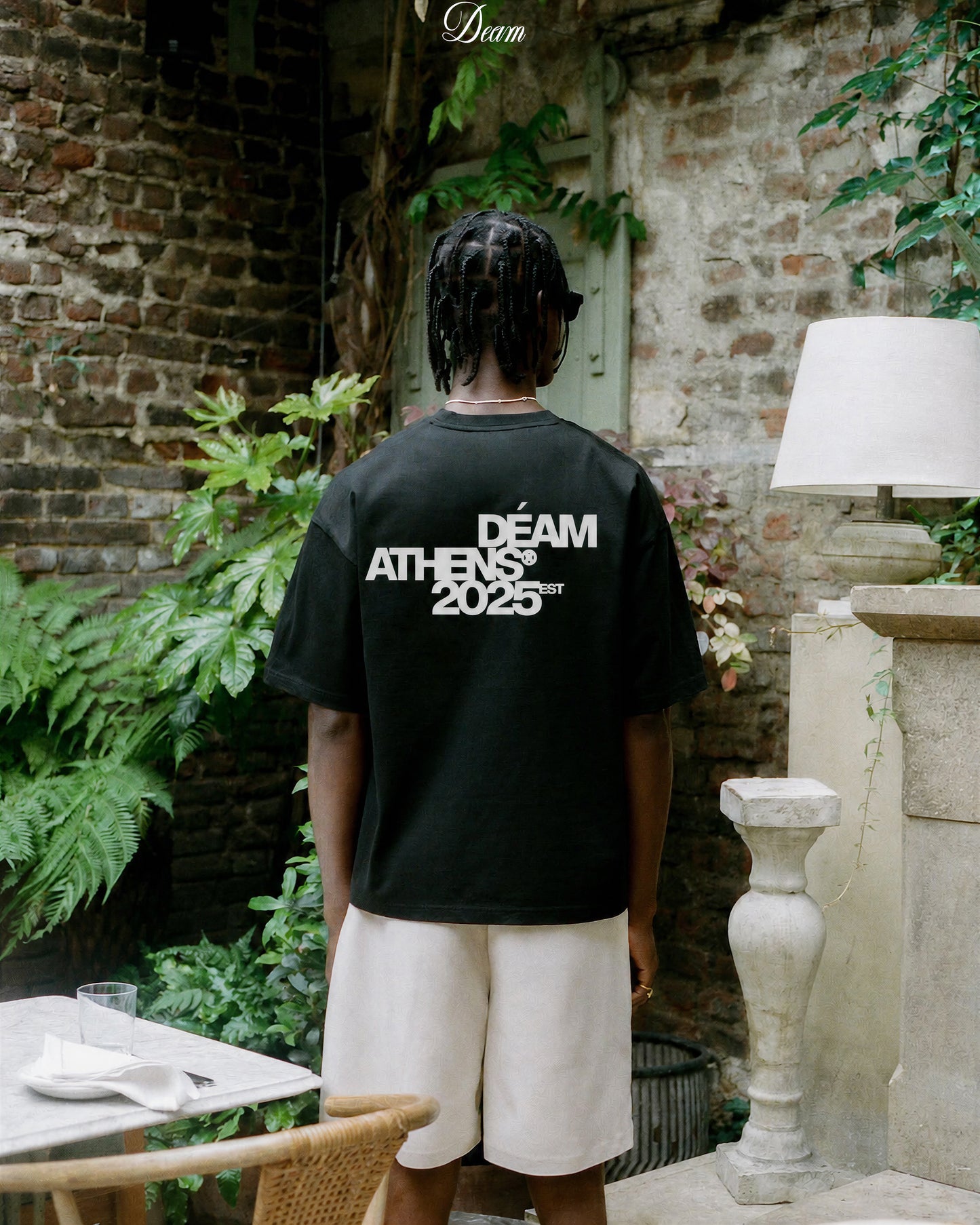DEAM BLACK COTTON TSHIRT WITH LOGO PRINT