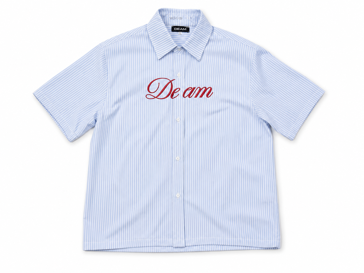 DEAM LIGHT BLUE STRIPED SHORT SLEEVE SHIRT WITH EMBROIDERY