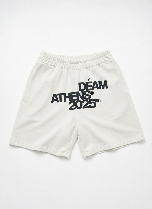 DEAM ECRU COTTON SHORTS WITH LOGO PRINT