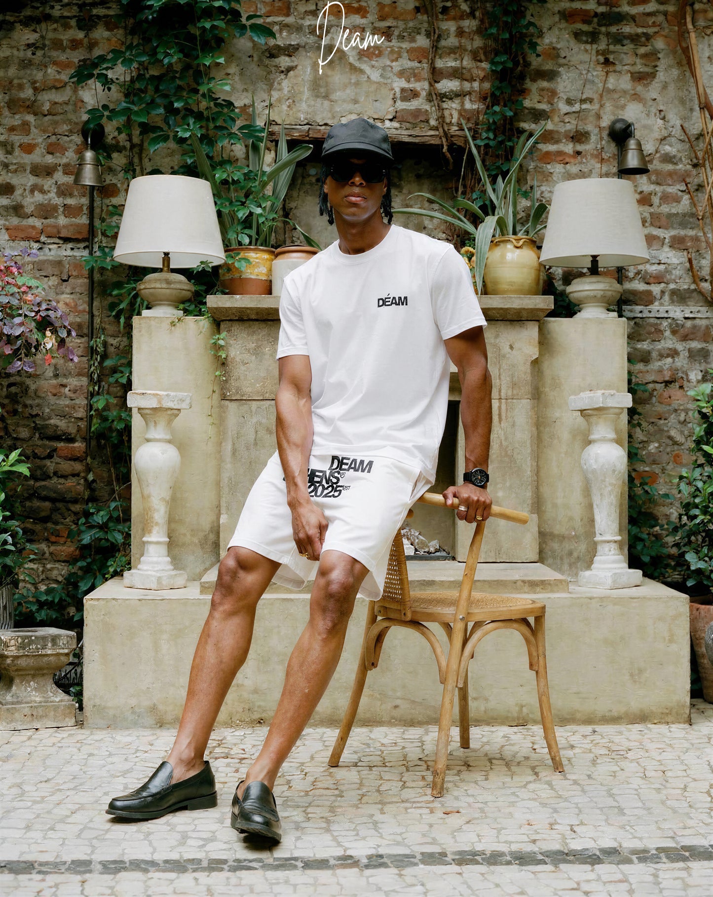 DEAM ECRU COTTON SHORTS WITH LOGO PRINT