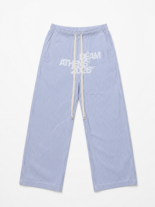 DEAM BLUE PINSTRIPE BAGGY PANTS WITH LOGO PRINT