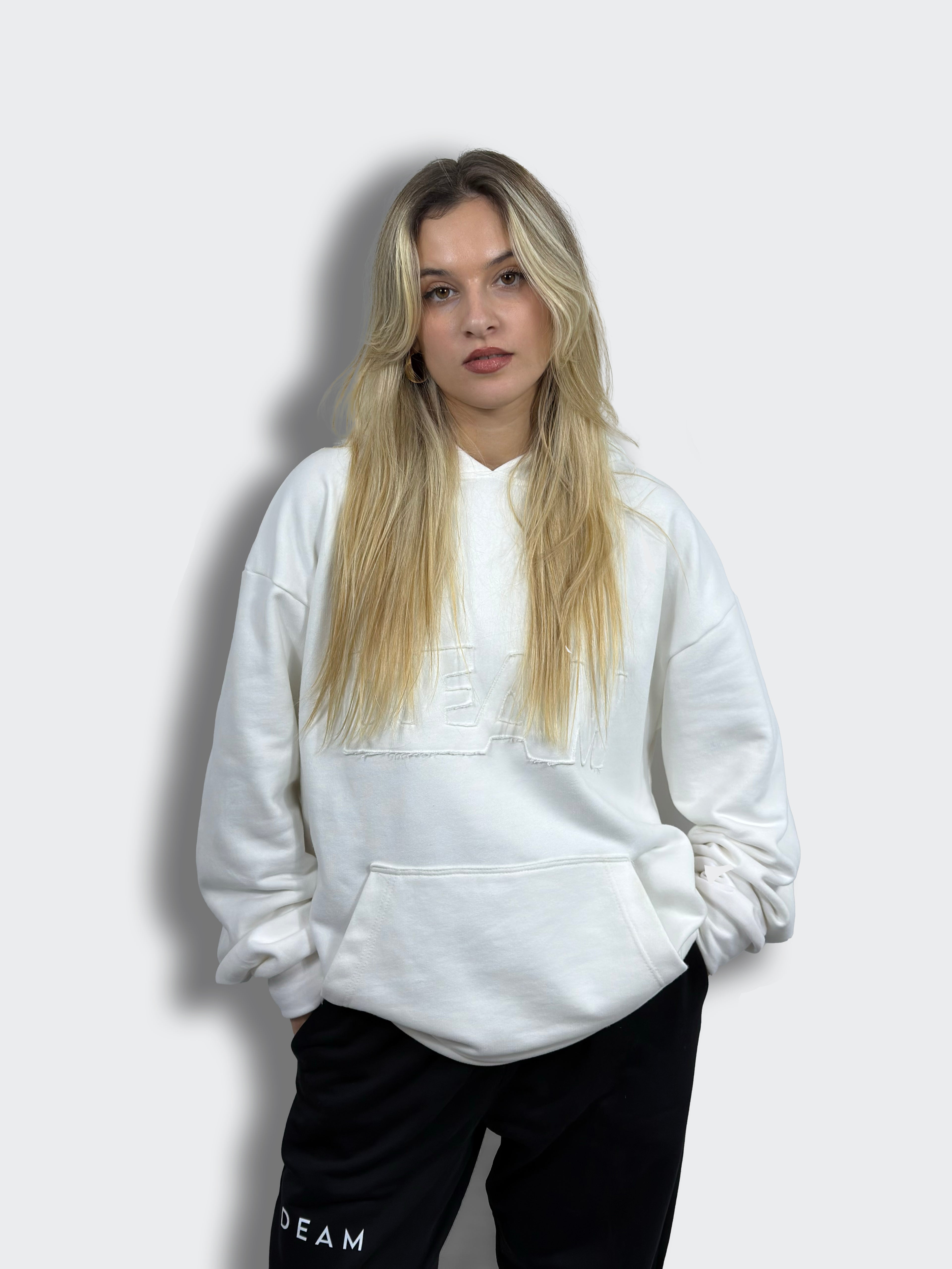 DEAM ECRU WHITE HOODIE WITH PATCH