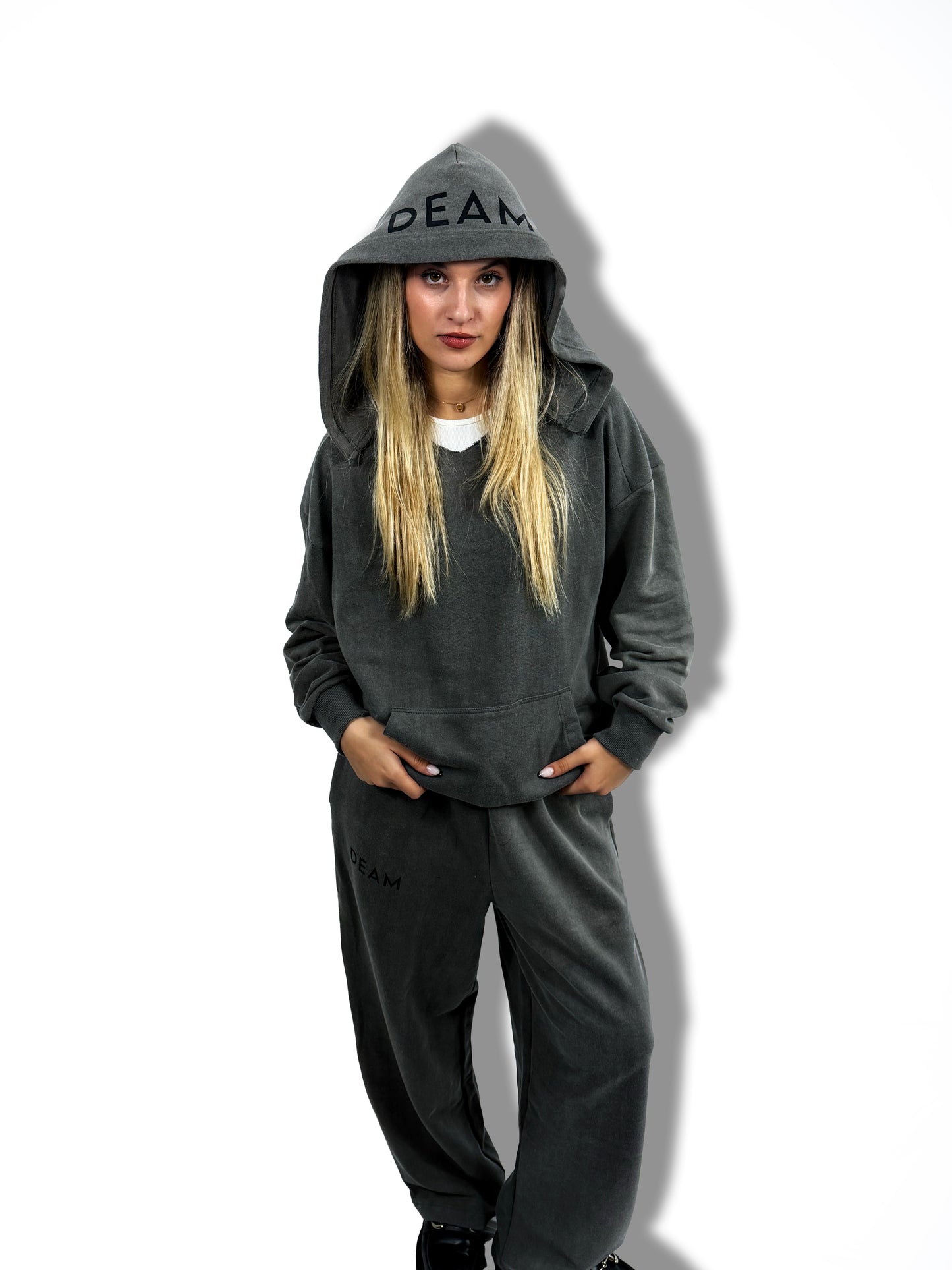 DEAM GREY DELAVE WOMEN DISTRESSED HOODIE WITH PRINT