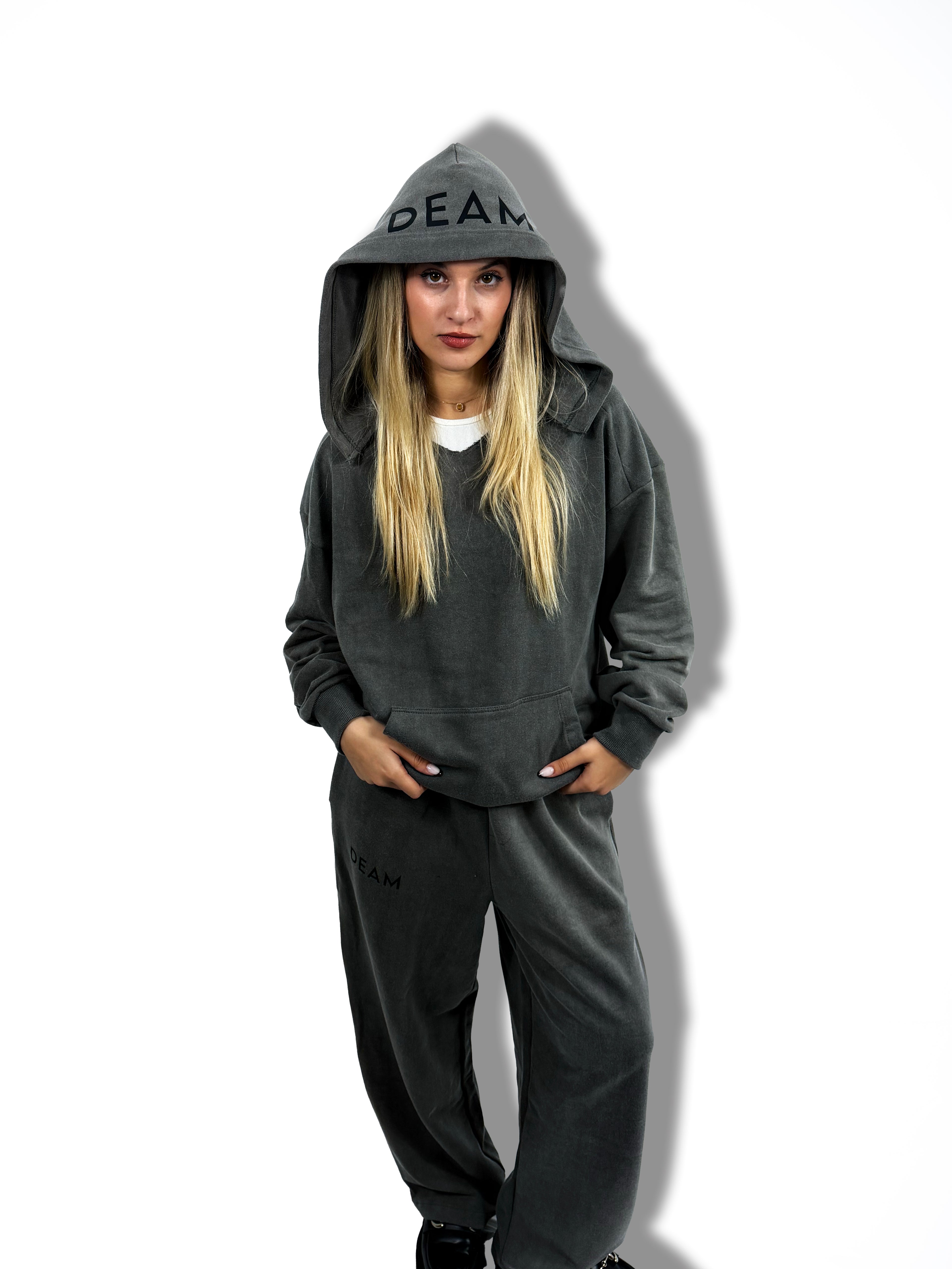 DEAM GREY DELAVE WOMEN DISTRESSED HOODIE WITH PRINT