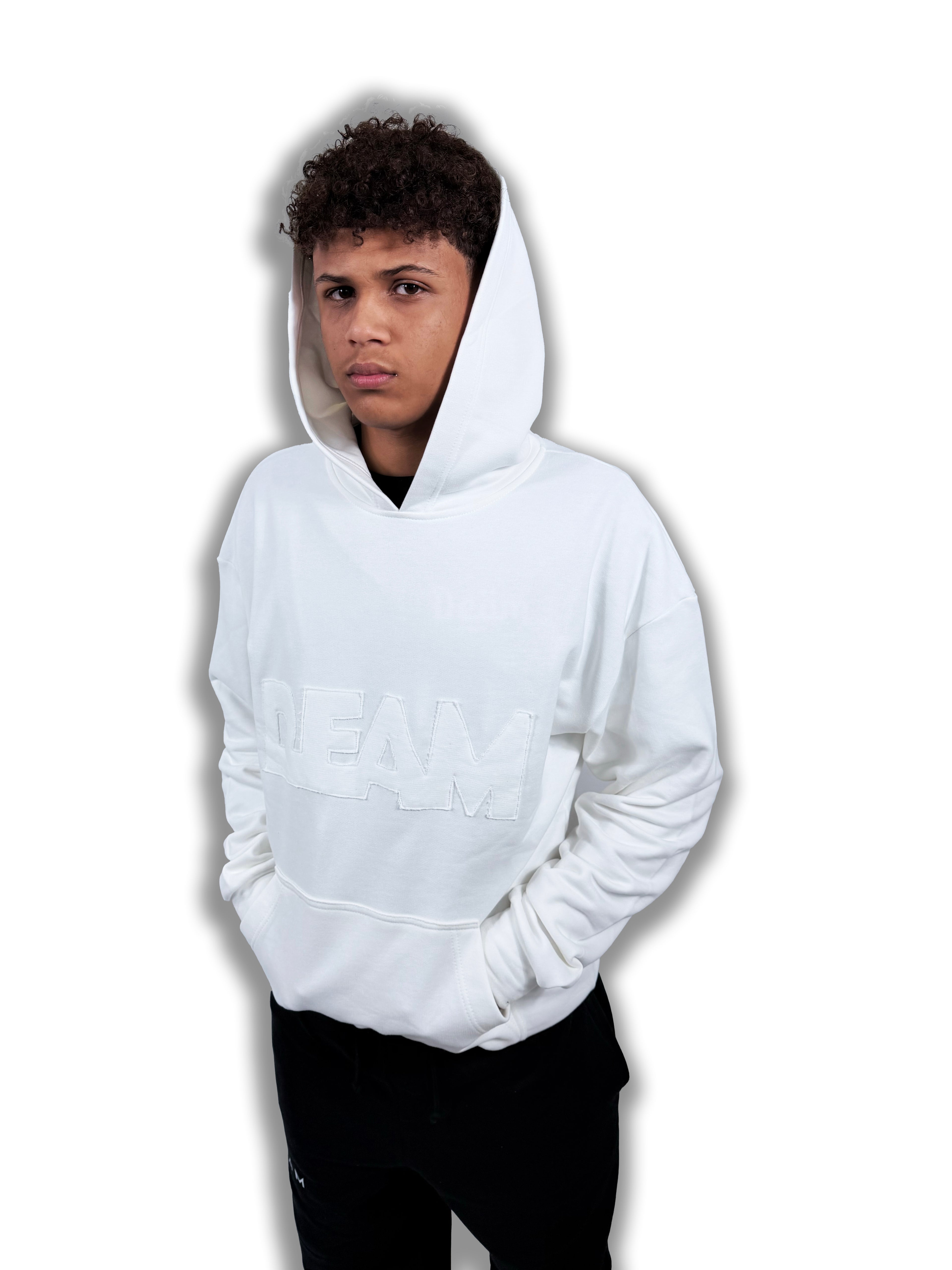 DEAM ECRU WHITE HOODIE WITH PATCH