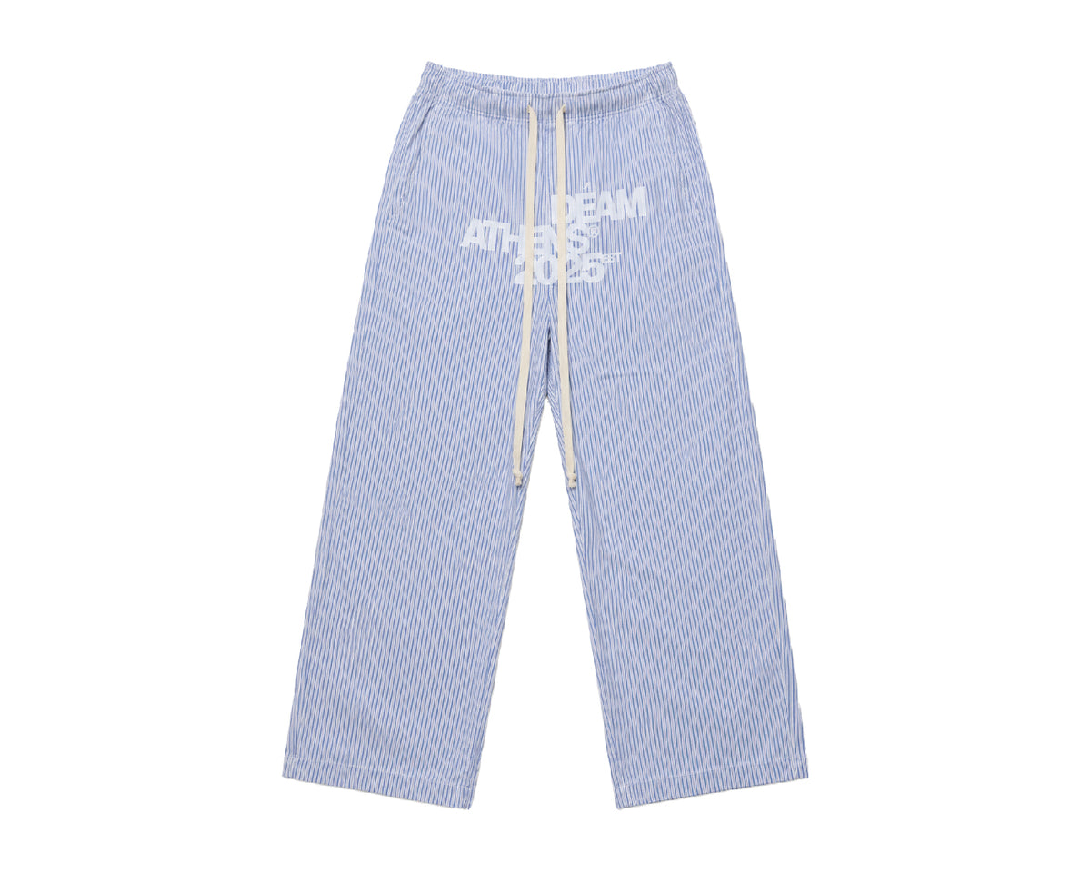 DEAM BLUE PINSTRIPE BAGGY PANTS WITH LOGO PRINT