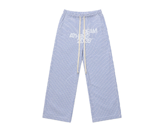 DEAM BLUE PINSTRIPE BAGGY PANTS WITH LOGO PRINT