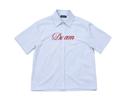 DEAM LIGHT BLUE STRIPED SHORT SLEEVE SHIRT WITH EMBROIDERY