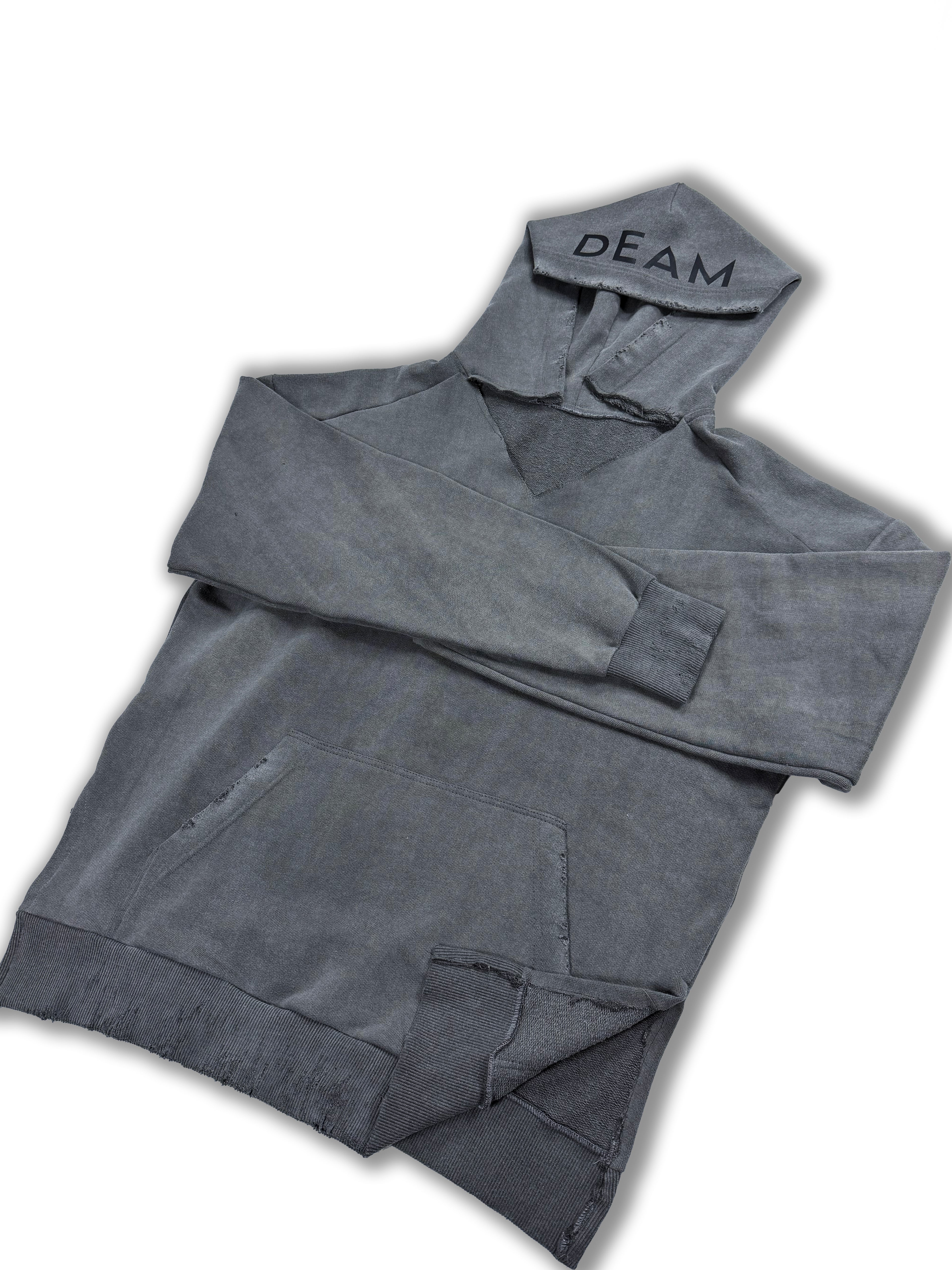 DEAM GREY DELAVE WOMEN DISTRESSED HOODIE WITH PRINT